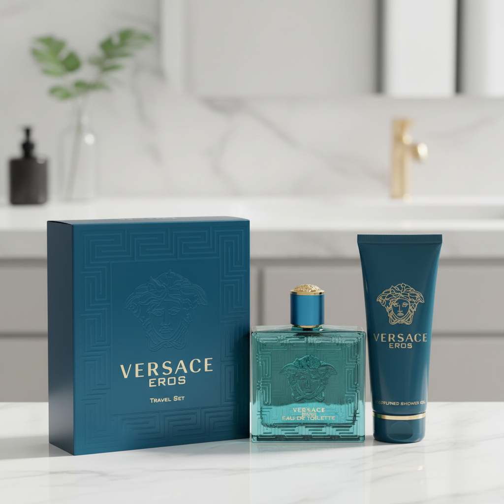 Versace Eros by Versace Gift Set -- 3.4 oz Eau De Toilette Spray + 3.4 oz Shower Gel (Men)