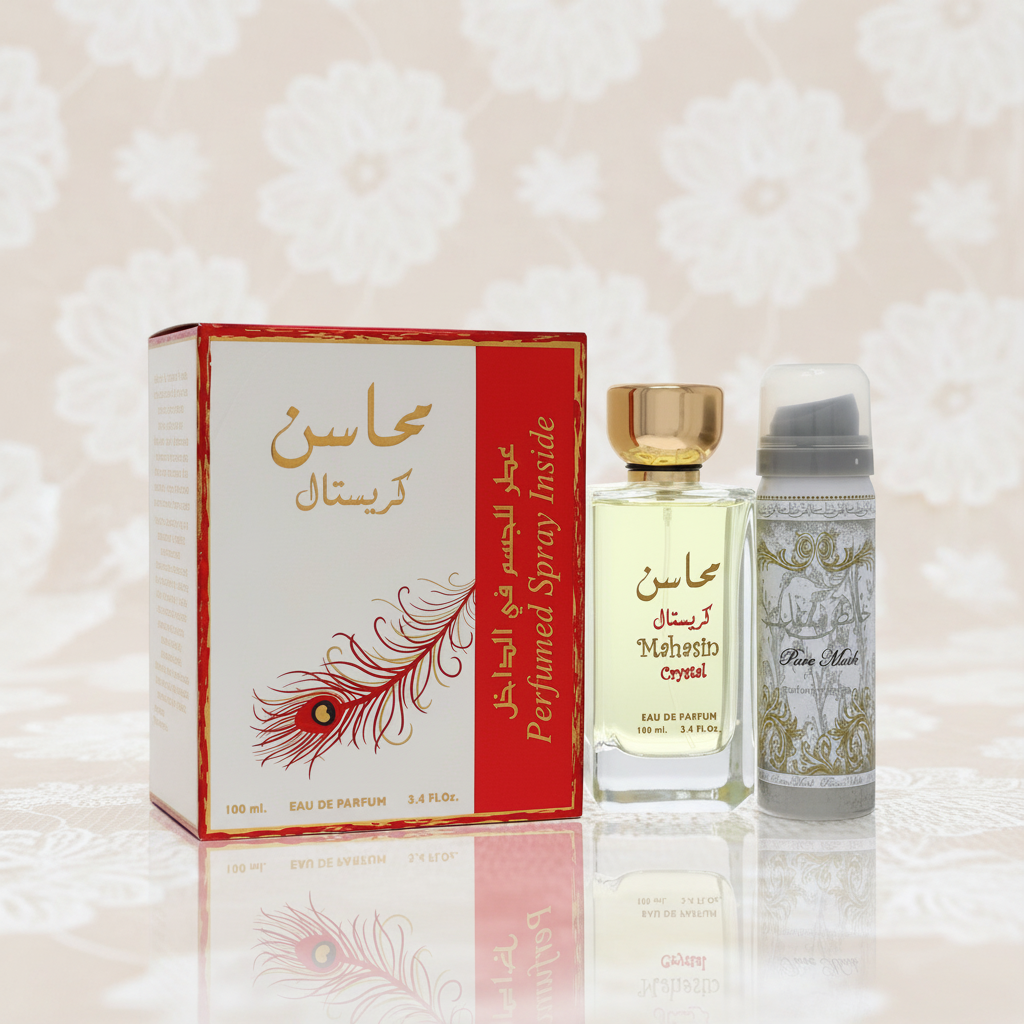 Lattafa Mahasin Crystal by Lattafa Eau De Parfum Spray with 1.7 oz Deodorant Spray 3.4 oz (Women)