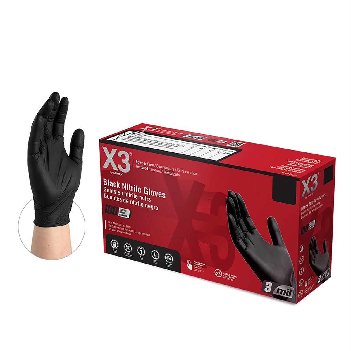 Xtreme L X3 Powder Free, Textured, Black Nitrile