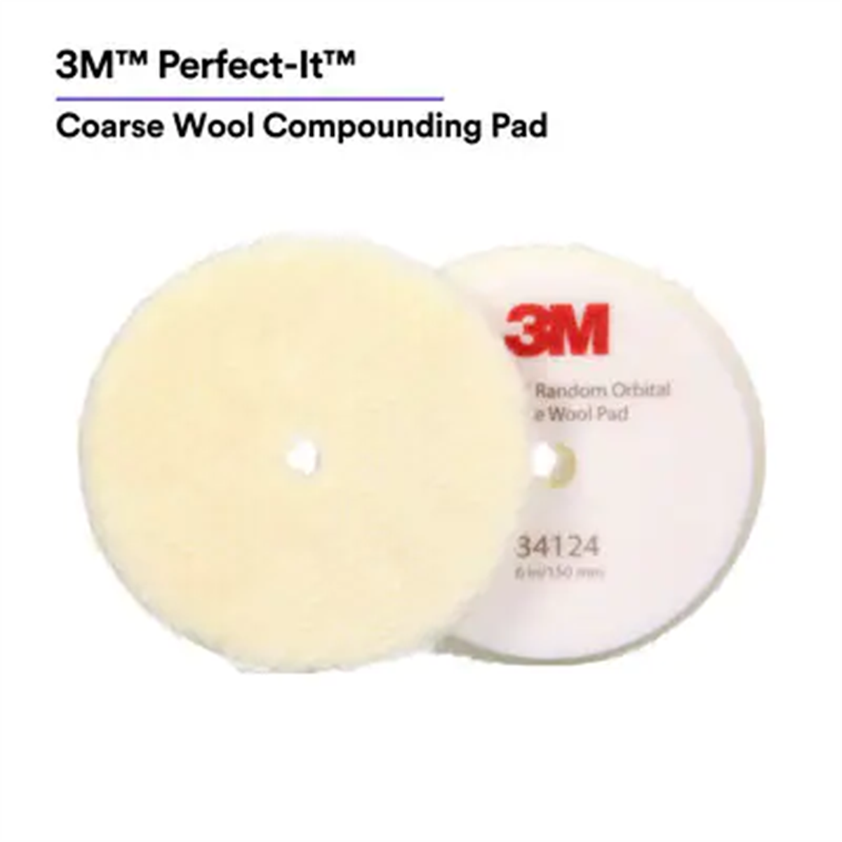 3M Perfect-It Random Orbital Coarse Wool Compounding Pad 34124, 6 Inch (150 mm), White, 2 Pads/Bag