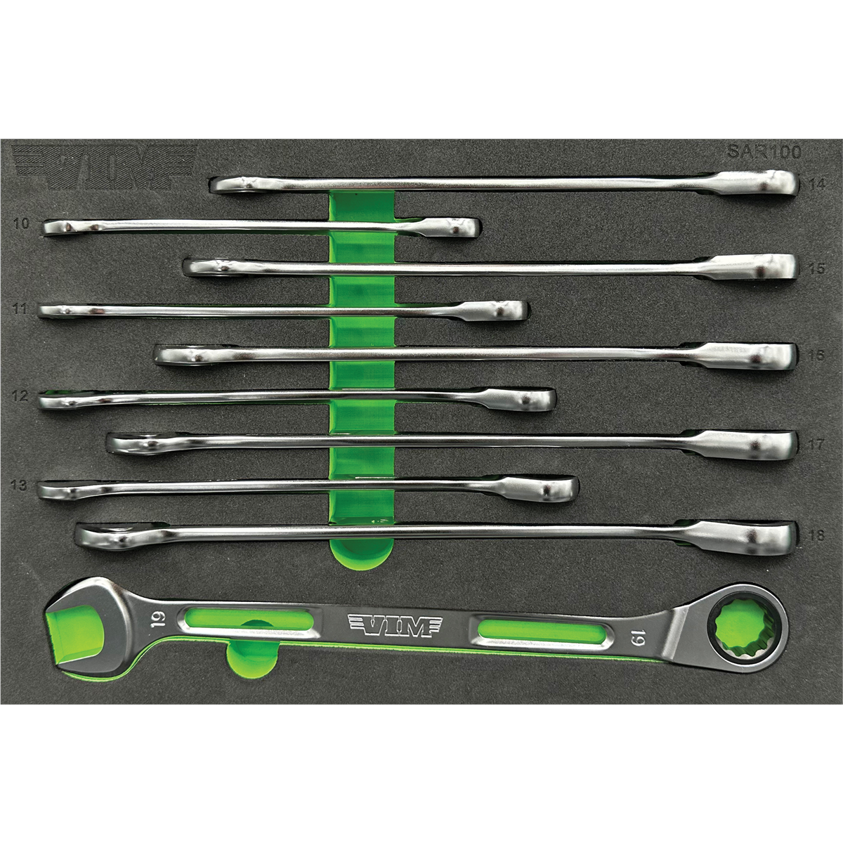 VIM Tools 10 Piece Slim Angled Ratcheting Wrench Set