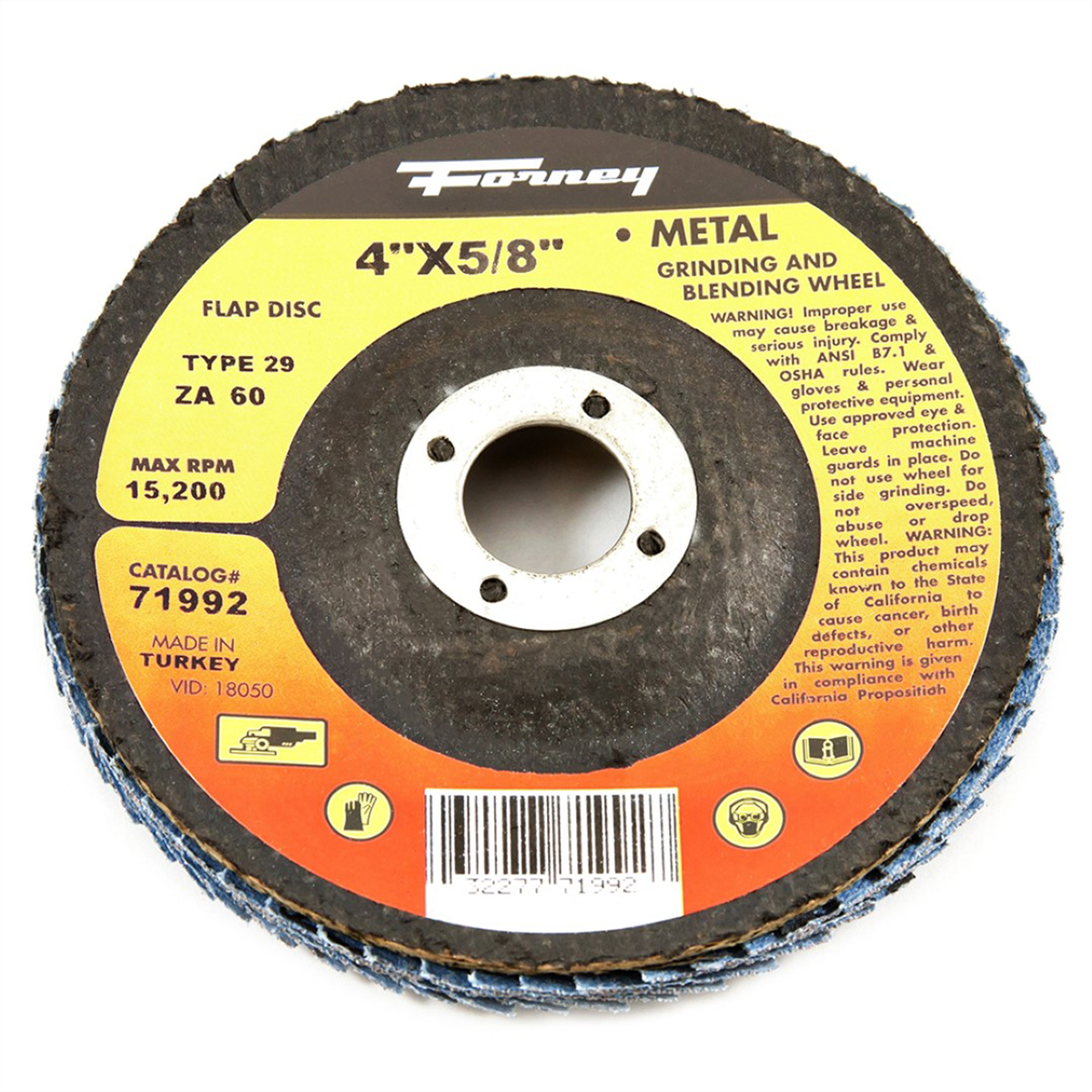 Forney Industries Flap Disc, Type 29, 4 in x 5/8 in, ZA60