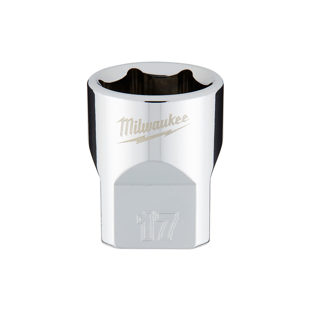 Milwaukee Tool 3/8" Drive 17mm Metric 6-Point Socket with FOUR FLAT Sides, Vanadium Steel, Chrome
