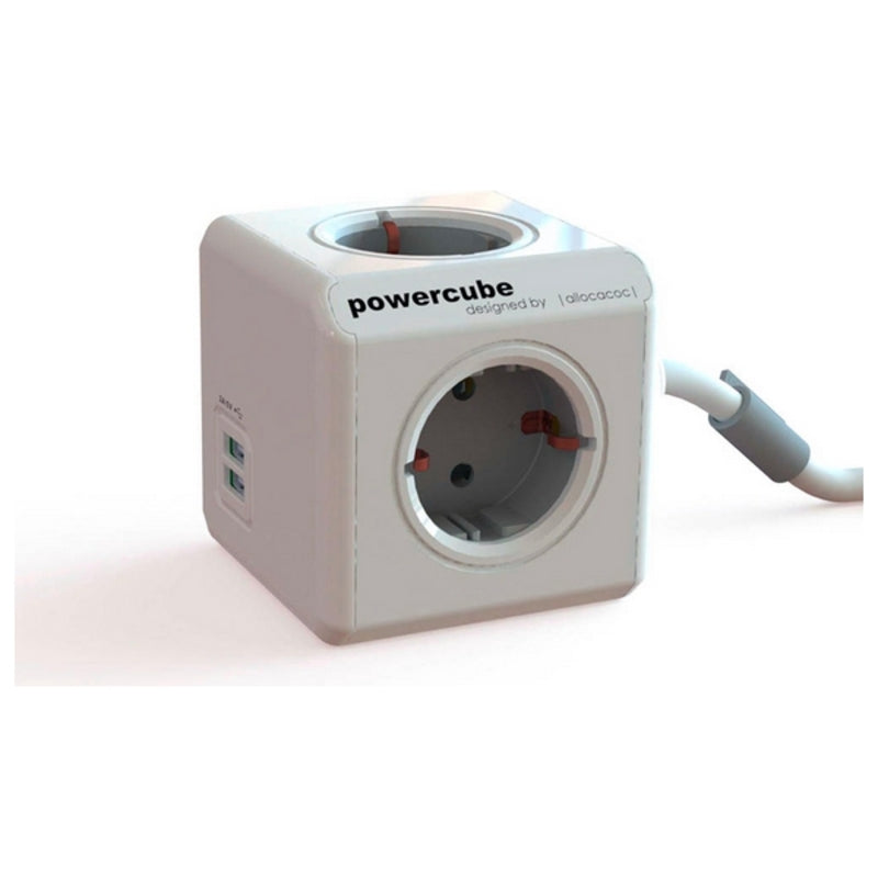 Regleta Enchufes Cubo Allocacoc Power Cube USB Gris