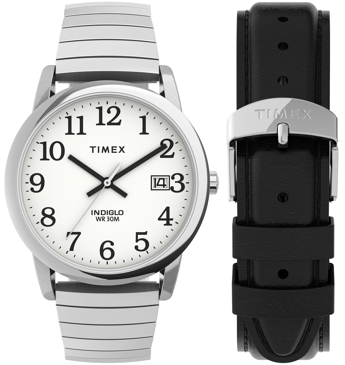 Timex TWG025400 Easy Reader 35mm Expansion Band Watch and Leather Strap Box Set