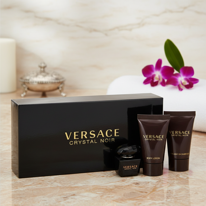 Crystal Noir by Versace Gift Set -- .17 oz Mini EDT + .8 oz Shower Gel + .8 oz Body Lotion (Women)