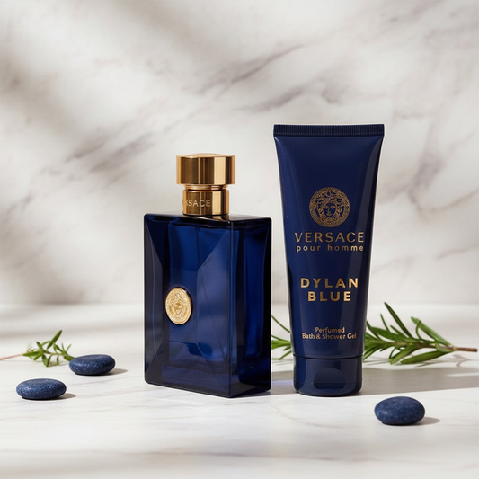 Versace Pour Homme Dylan Blue by Versace Gift Set -- 3.4 oz Eau de Toilette Spray + 3.4 oz Shower Gel (Men)