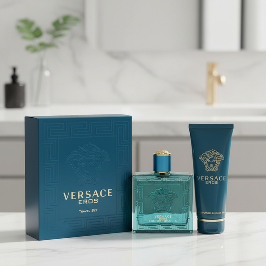 Versace Eros by Versace Gift Set -- 3.4 oz Eau De Toilette Spray + 3.4 oz Shower Gel (Men)