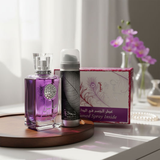 Lattafa Mahasin Crystal Violet by Lattafa Eau De Parfum Spray with 1.7 oz Deodorant Spray 3.4 oz (Women)