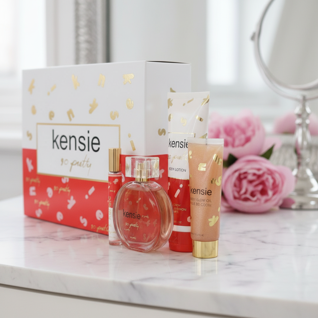 Kensie So Pretty by Kensie Gift Set -- 3.4 oz Eau De Parfum Spray + .34 oz Mini EDP Spray + 2.5 oz Body Glow Oil + 6.8 oz Body Lotion (Women)