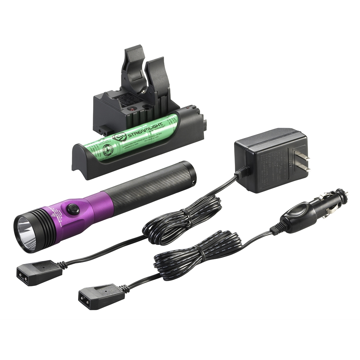 Streamlight Stinger LED HL 800 Lumen Rechargeable Flashlight - 120V AC/12V DC PiggyBack Smart Charge - Purple