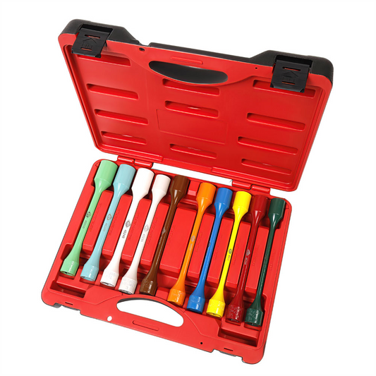 American Forge & Foundry Torque Limiting Socket Set - 1/2" Drive - 10 Pc. Metric/SAE - 17mm(55 Ft/Lbs), 17mm(80 Ft/Lbs), 19mm-3/4"(65 Ft/Lbs), 19mm-3/4"(80 Ft/Lbs), 21mm (80 Ft/Lbs), 13/16"(100 Ft/Lbs), 19mm-3/4"(100 Ft/Lbs), 22mm-7/8"(120 Ft/Lbs), 22mm-7
