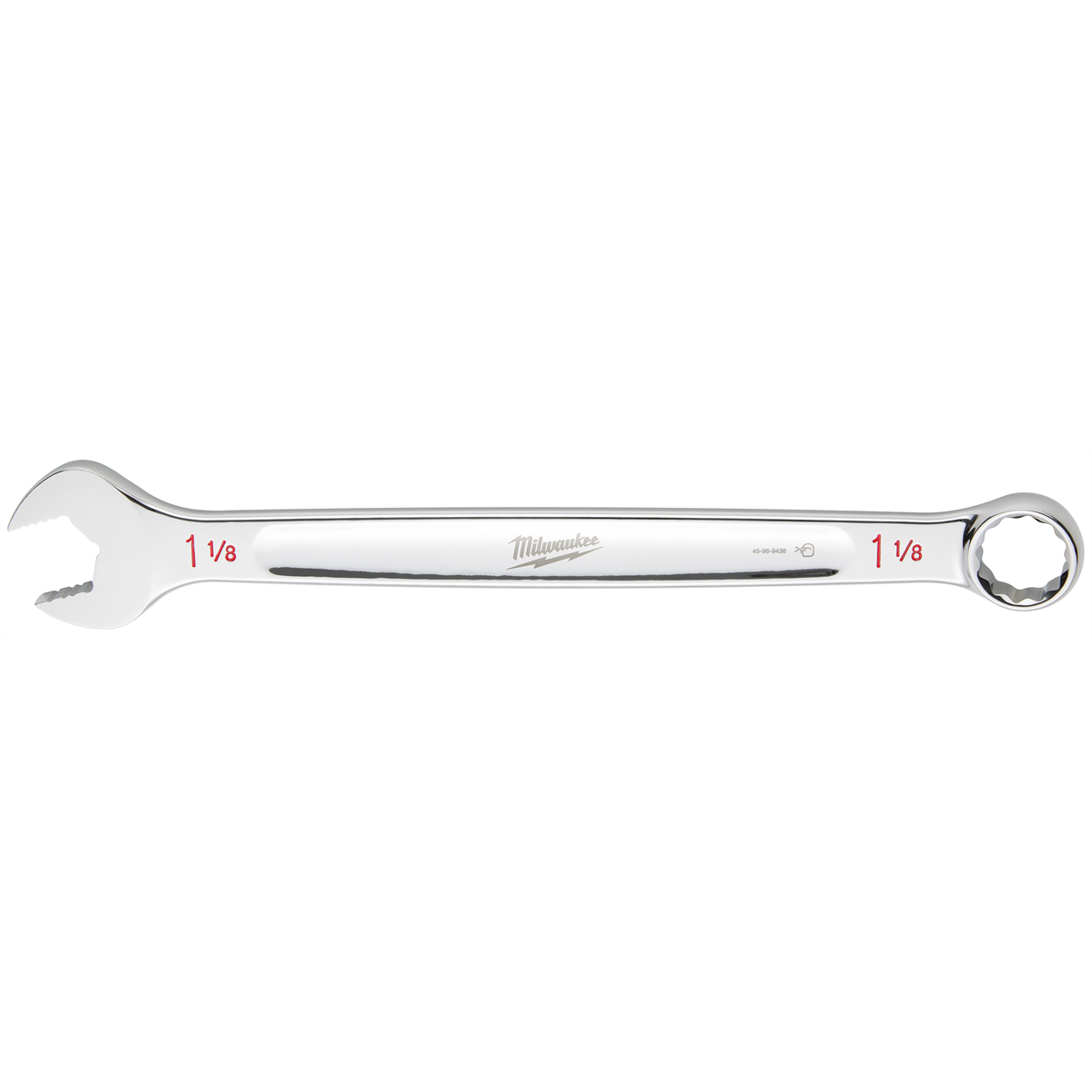 Milwaukee Tool 1-1/8" SAE Combination Wrench, 12-Point, Steel, Chrome, Ergonomic, I-Beam Handle