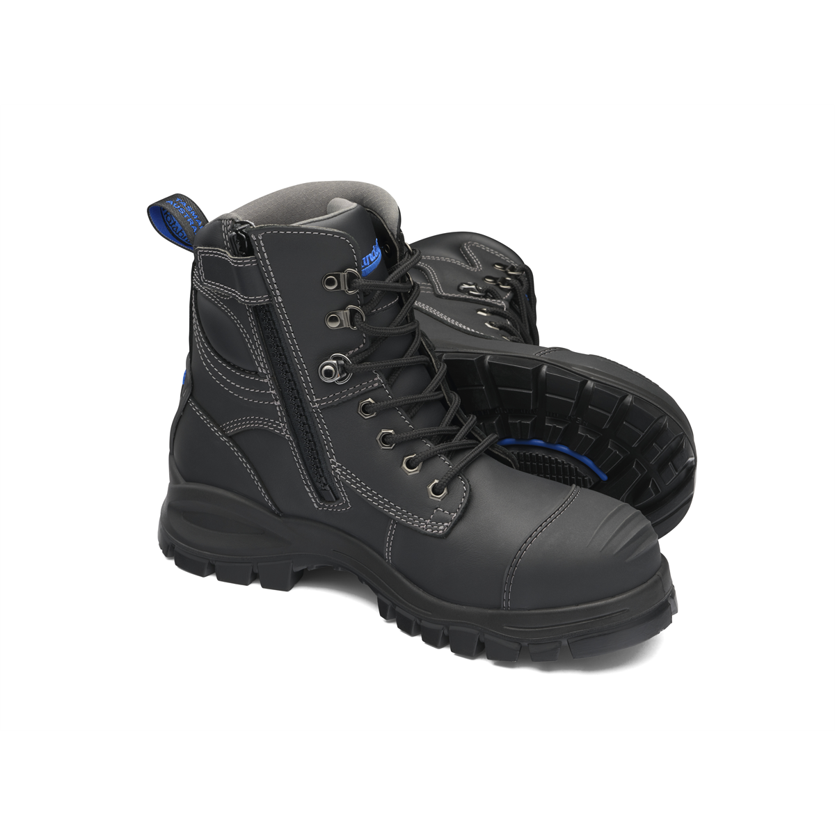 Blundstone Steel Toe Lace Up Side Zip, Water Resistant, Bump Cap, Black, AU size 11, US size 12