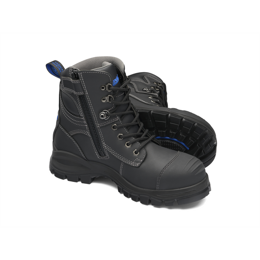 Blundstone Steel Toe Lace Up Side Zip, Water Resistant, Bump Cap, Black, AU size 11, US size 12