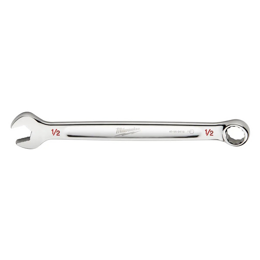 Milwaukee Tool 1/2" SAE Combination Wrench, 12-Point, Steel, Chrome, Ergonomic, I-Beam Handle