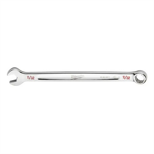 Milwaukee Tool 11/32" SAE Combination Wrench, 12-Point, Steel, Chrome, Ergonomic, I-Beam Handle