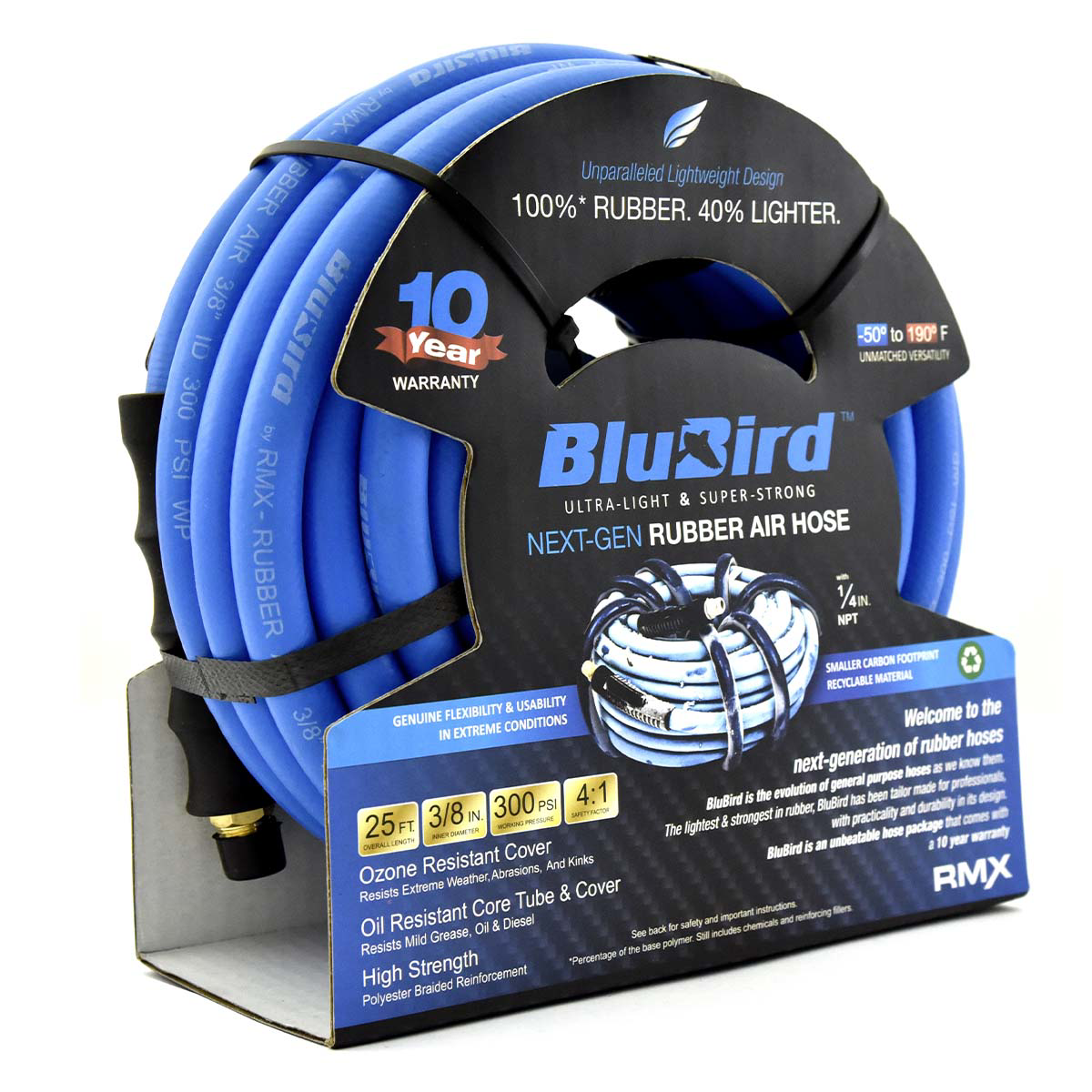 BluBird Rubber Air Hose Assembly 3/8" x 25'
