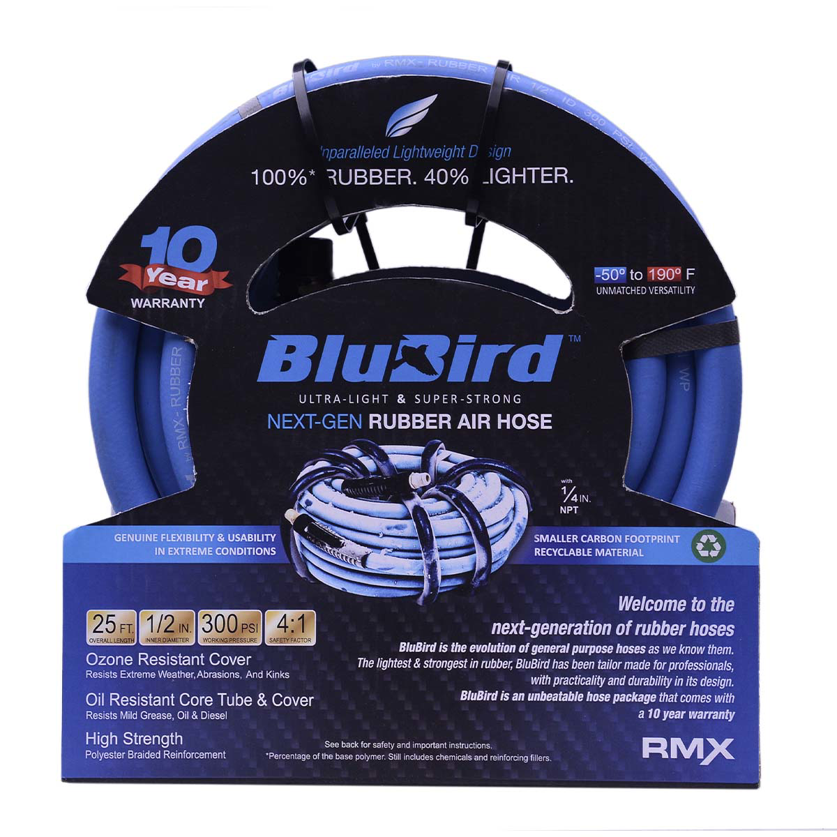 BluBird Rubber Air Hose Assembly 1/2" x 25'