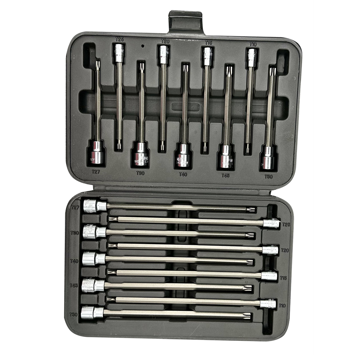 VIM Tools 18 Piece Long TORX Master Set, 9 Piece 4.5 Inch Long T10 Tru T50, 9 Piece 8 Inch Long T10 Thru T50