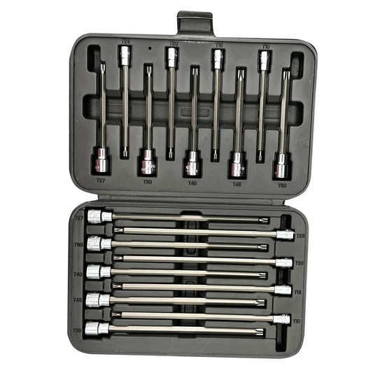 VIM Tools 18 Piece Long TORX Master Set, 9 Piece 4.5 Inch Long T10 Tru T50, 9 Piece 8 Inch Long T10 Thru T50