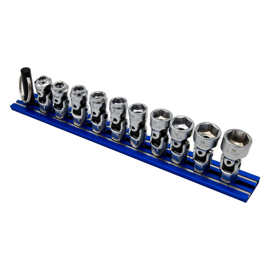 VIM Tools 10 Piece 6 Point Dual Drive Stubby UJ Metric Socket Set - 1/4 Inch X 11 mm Drive - Blue Magrail