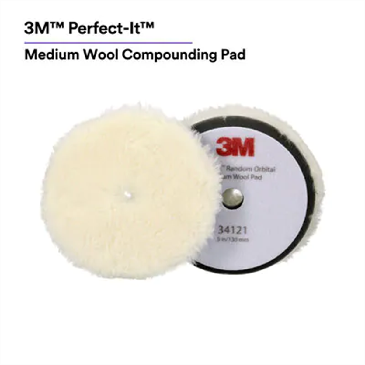 3M 3M Perfect-It Random Orbital Medium Wool Compounding Pad 34121, 5 Inch (130 mm), White, 2 Pads/Bag