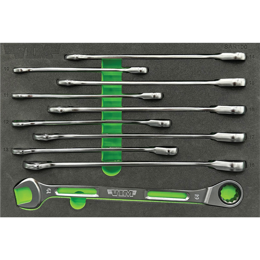 VIM Tools 10 Piece Slim Angled Ratcheting Wrench Set