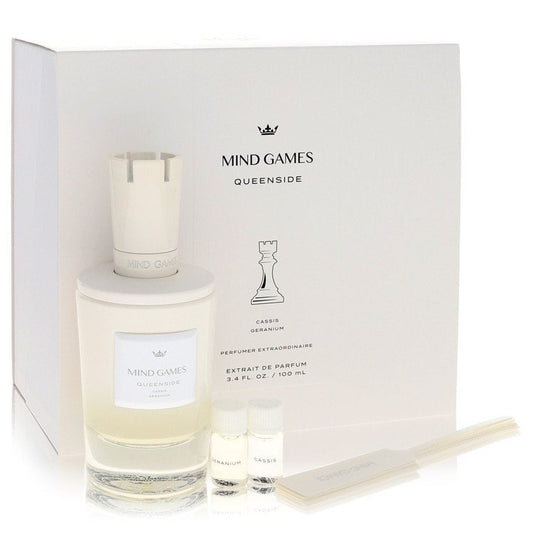 Mind Games Queenside by Mind Games Gift Set -- 3.4 oz Extrait De Parfum Spray + 2 x 0.10 Mini Extrait EDP + Testing Papers (Women)