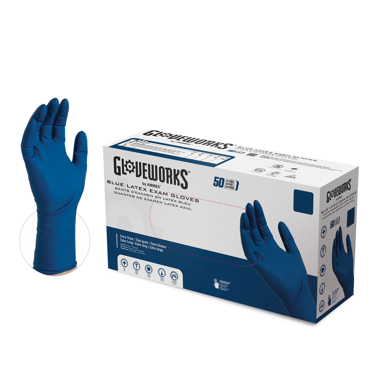 Ammex Corporation XL GlovePlus, HD P/F Extra Long Latex Gloves