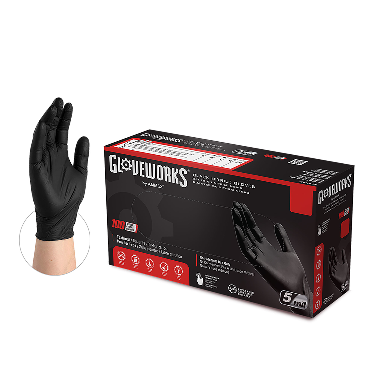 Ammex Corporation L GlovePlus P/F Textured Black Nitrile Gloves (100 per Box)