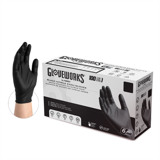 Gloveworks Black Nitrile PF Exam SM Gloves