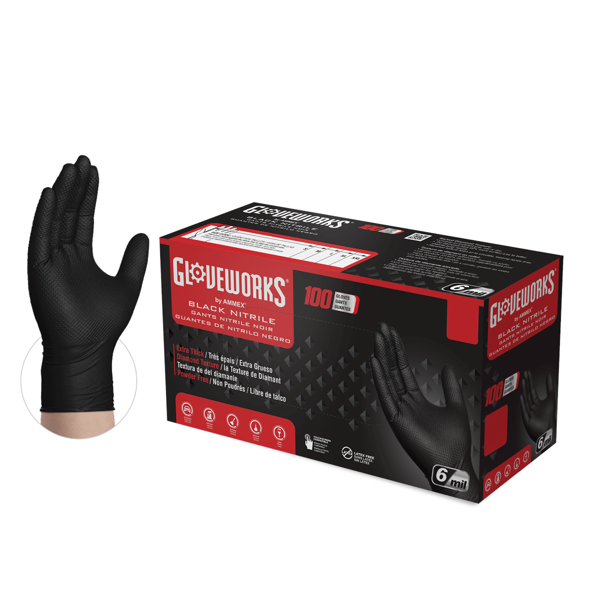 Ammex Corporation Gloves Gloveworks Heavy Duty Black Nitrile XL