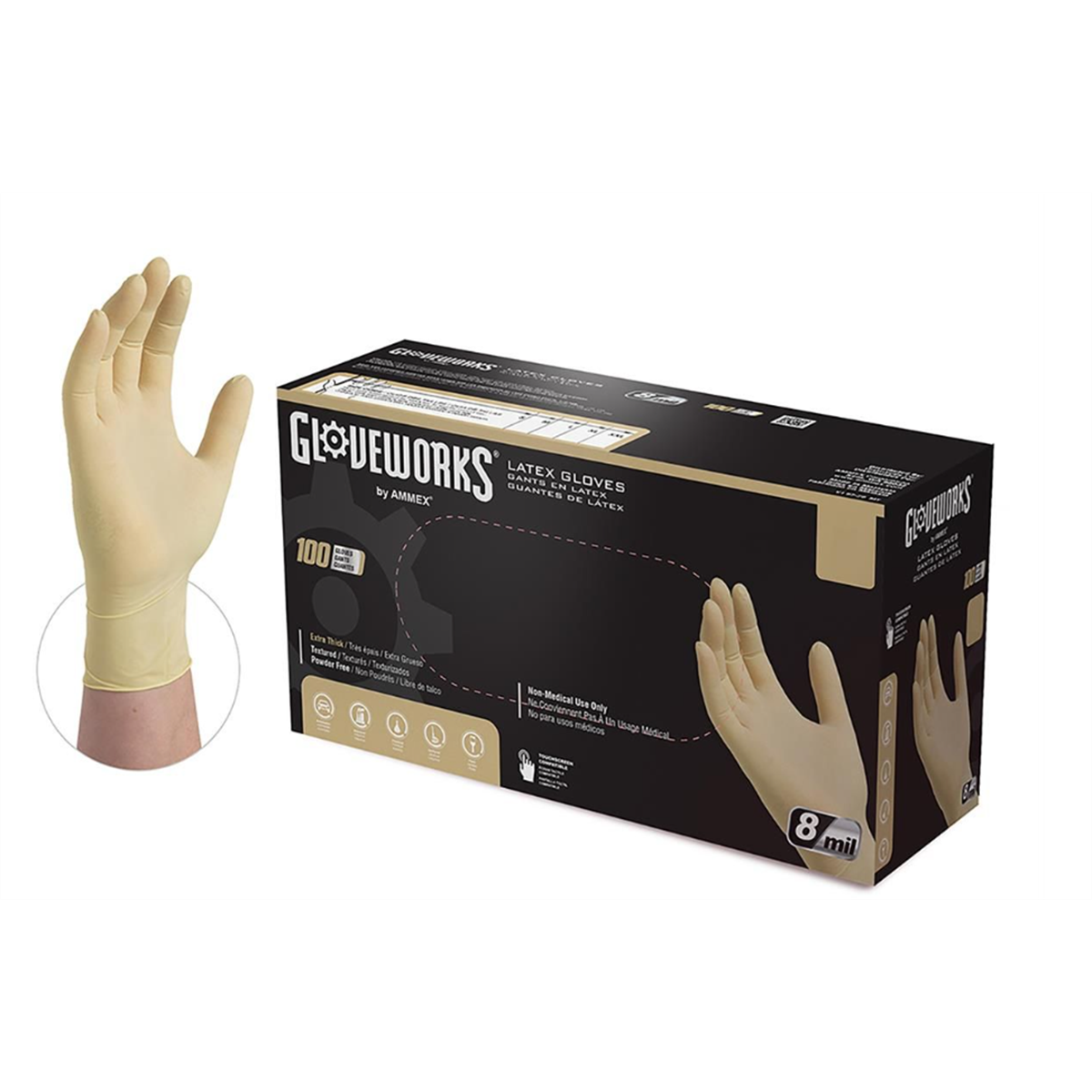 Ammex Corporation XL Gloveworks HD P/F Textured Latex Gloves (100 Gloves/Box)