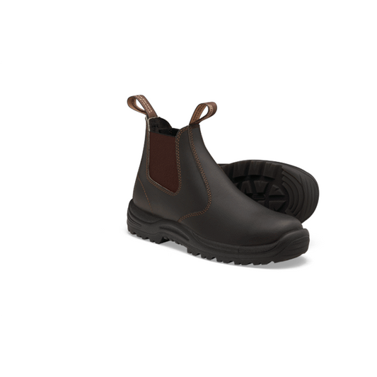 Soft Toe Elastic Side Slip-on Boot, Water Resistant, Kick Guard, Stout Brown, AU size 7, US size 8
