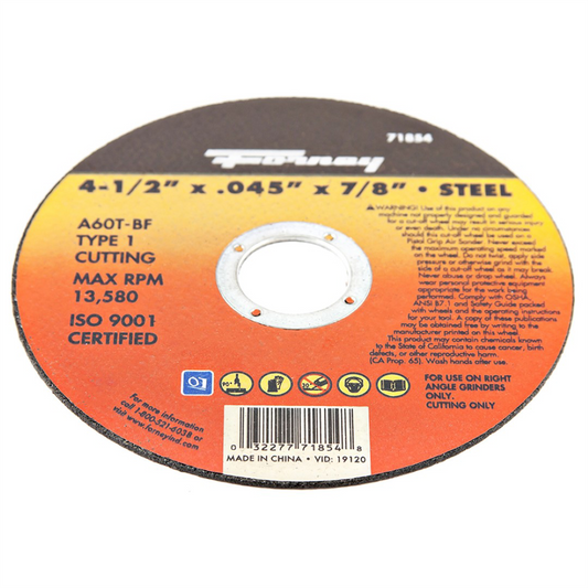 Forney Industries Cut-Off Wheel, Metal, Type 1, 4-1/2 in x .045 in x 7/8 in