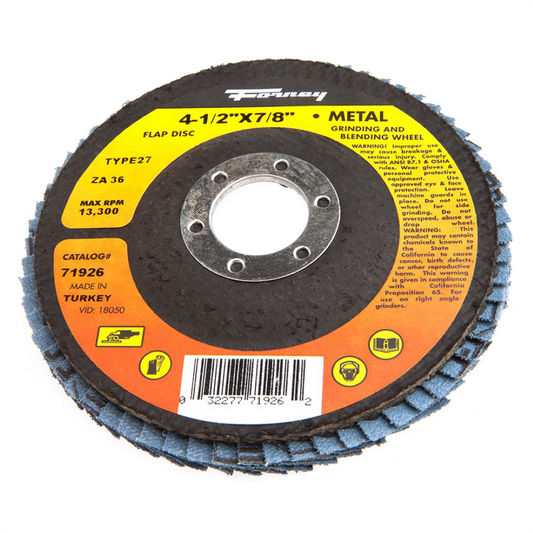 Forney Industries Flap Disc, Type 27, 4-1/2 in x 7/8 in, ZA36