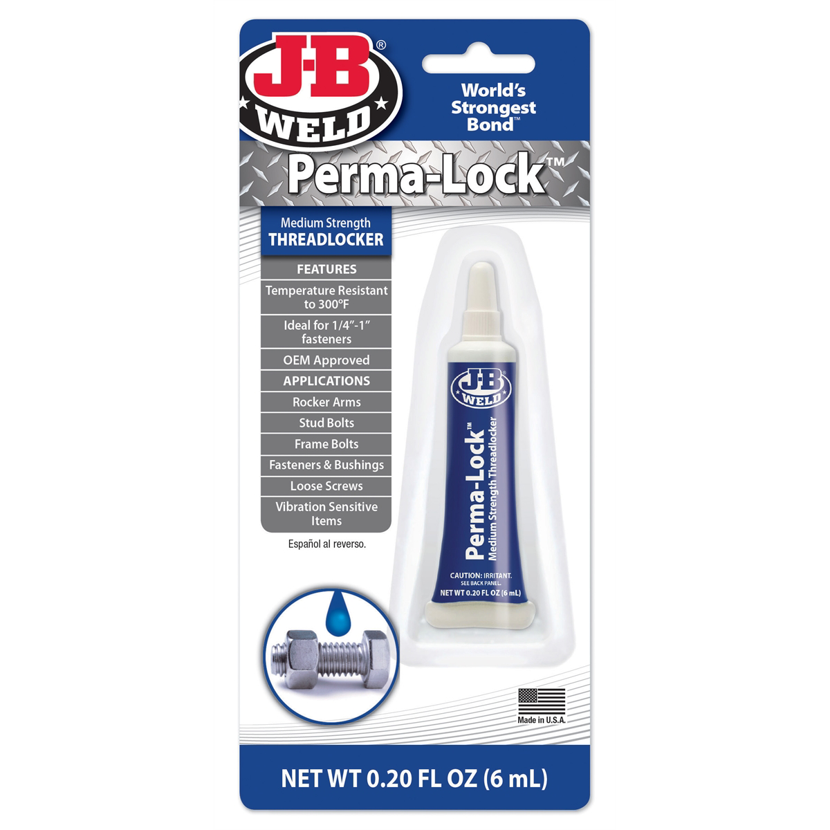 J B Weld J-B Weld 24206 Perma-Lock Medium Strength Threadlocker - Blue - 6 ml.