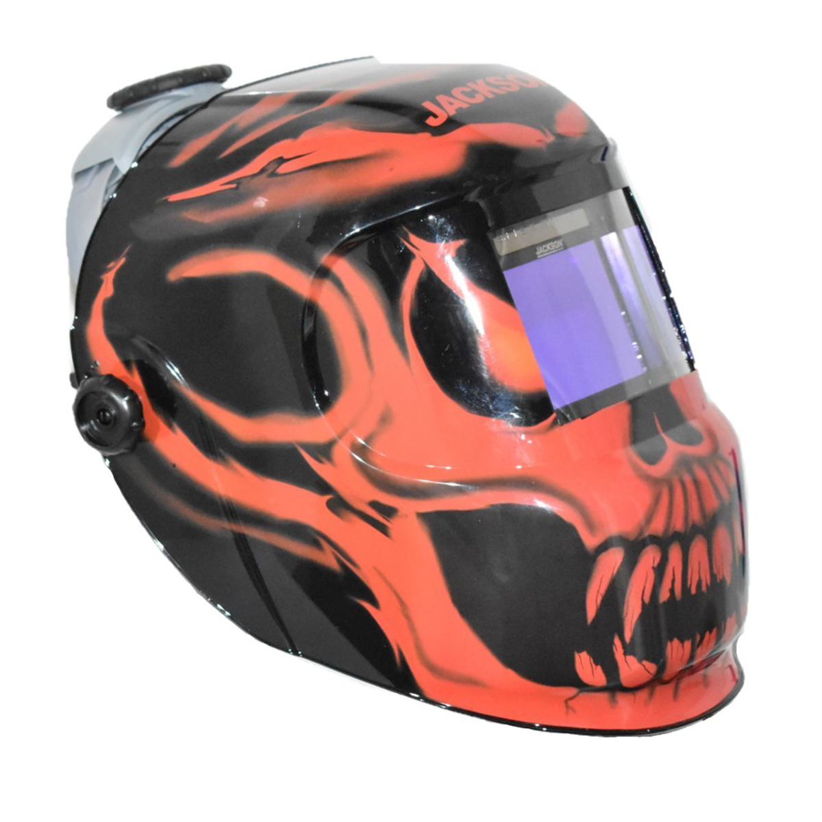 Jackson Safety Jackson Safety - Welding Helmet - Auto Darkening - Nylon - 3.94" x 2.36" Viewing Area - Shade 4/9-13 Variable with Grind ADF 1/1/1/2 - 370 Speed Dial Headgear - Bead Demon Graphics