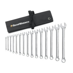 GearWrench 15 Piece 12 Point Long Pattern Combination SAE Wrench Set with Tool Roll