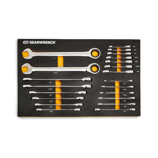 GearWrench 21 Piece 72-Tooth 12 Point SAE Standard & Stubby Combination Ratcheting Wrench Set with Foam Storage Tray