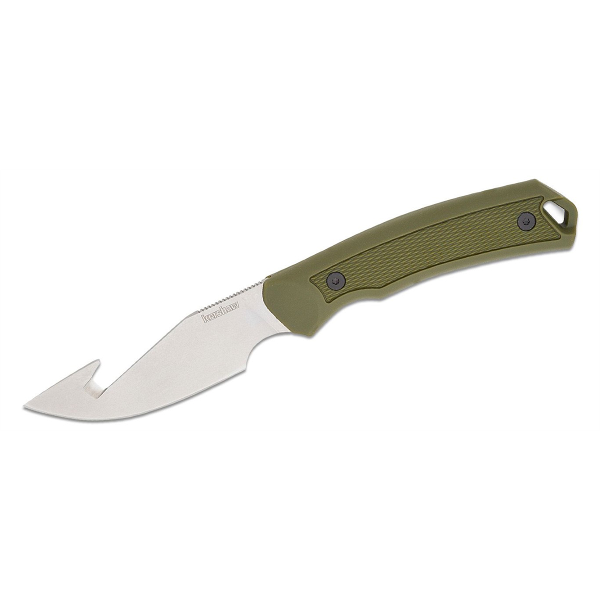 Kershaw Descuhutes - Skinner, Gut Hook Drop Point with Gut Hook Fixed Blade Gutting and Skinning Knife - Olive