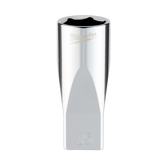 Milwaukee Tool Milwaukee Tool 1/4" Drive 15mm Metric Deep Socket with FOUR FLAT Sides, 6-Point, Vanadium Steel, Chrome
