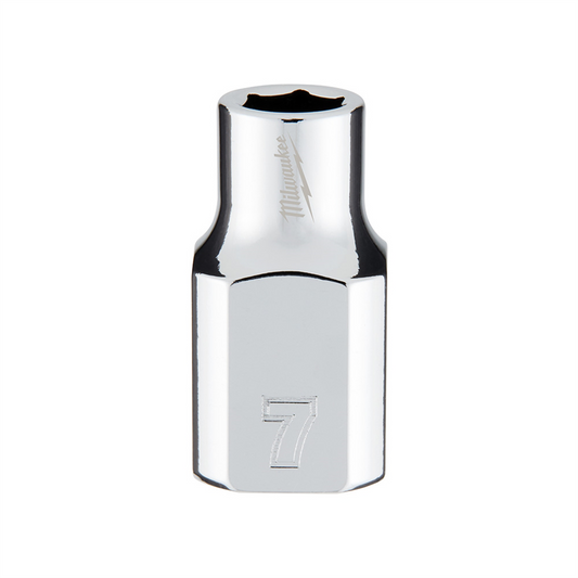 Milwaukee Tool 3/8" Drive 7mm  Metric 6-Point Socket with FOUR FLAT Sides, Vanadium Steel, Chrome