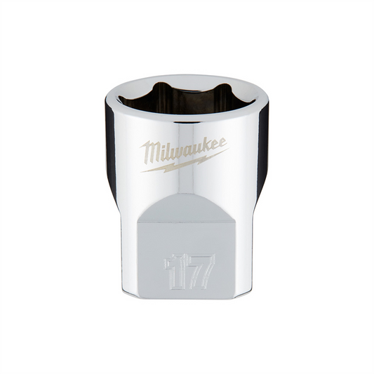 Milwaukee Tool 3/8" Drive 17mm  Metric 6-Point Socket with FOUR FLAT Sides, Vanadium Steel, Chrome