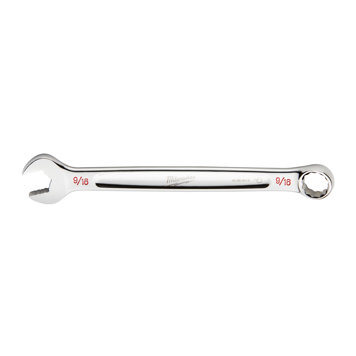 Milwaukee Tool 9/16" SAE Combination Wrench, 12-Point, Steel, Chrome, Ergonomic, I-Beam Handle
