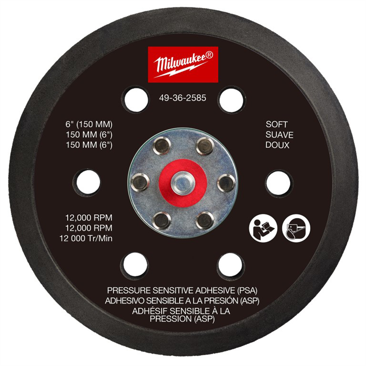 Milwaukee Tool 6 Inch Pressure Sensitive Adhesive Sander Backing Pad - Soft