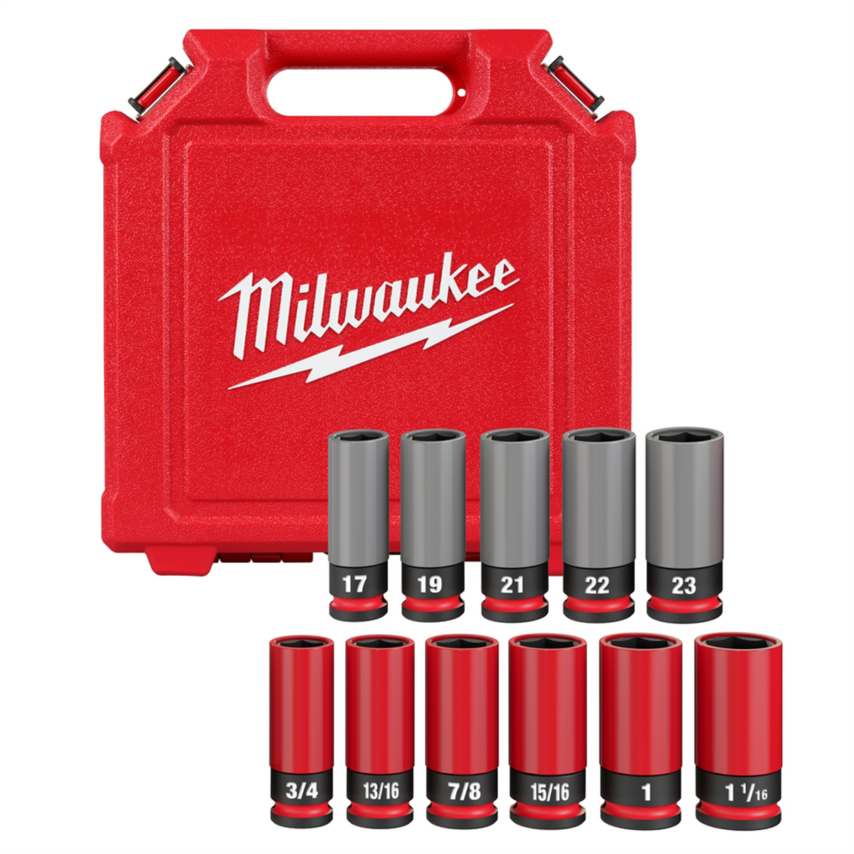 Milwaukee Tool SHOCKWAVE Impact Duty 1/2 Drive SAE & Metric 11PC Lug Nut Wheel Socket Set