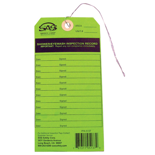 SAS Safety Eyewash Inspection Tag (Only) for Eyewash Station 5134-00