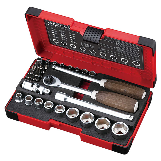 Vessel Tools WOOD-COMPO Socket Wrench Set No.HRW2303M-W 1/4" & 3/8" SQ Drive 36PC. Set